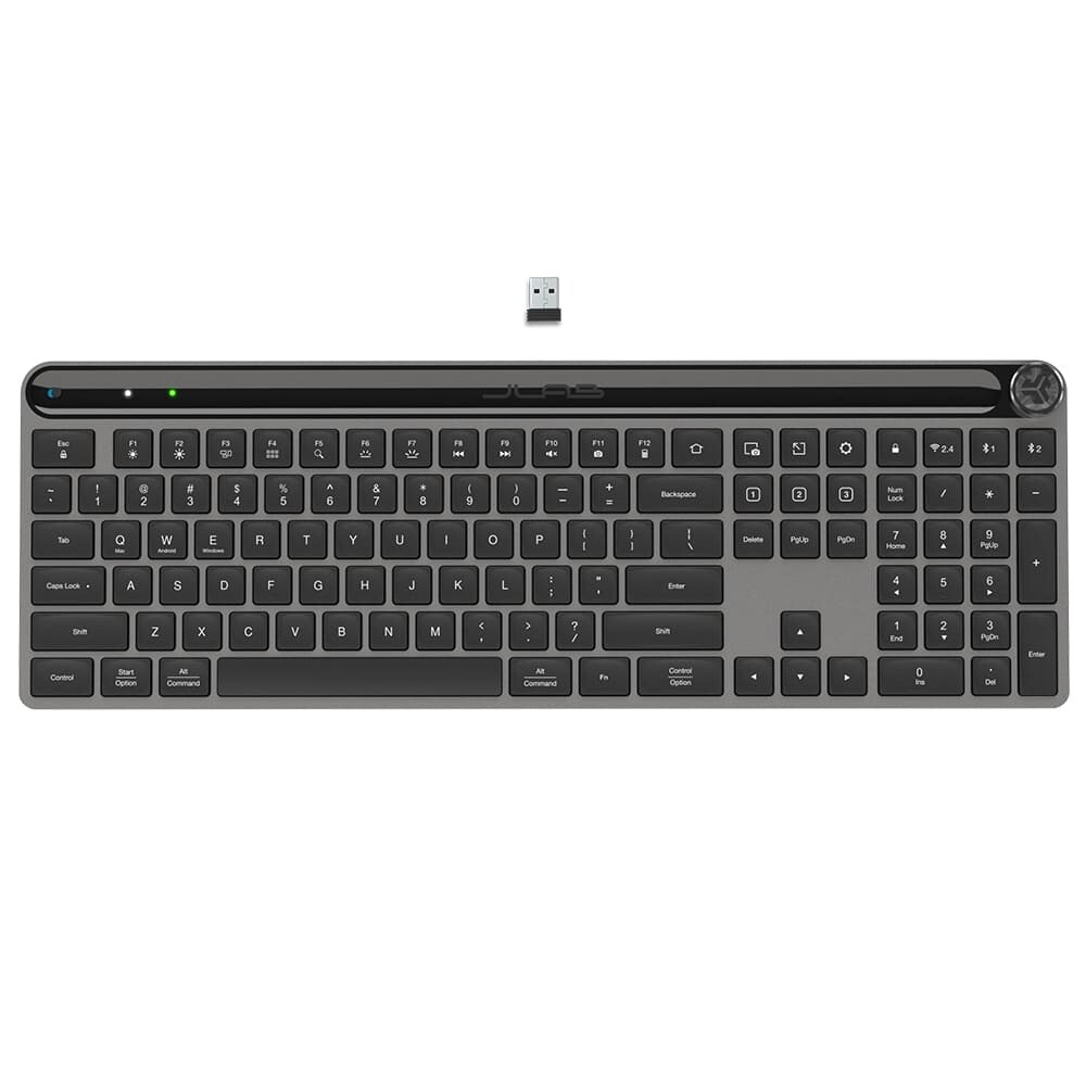 JLab Epic Wireless Keyboard, Black, 108 Keys, Multi-Device, 2.4G/Bluetooth