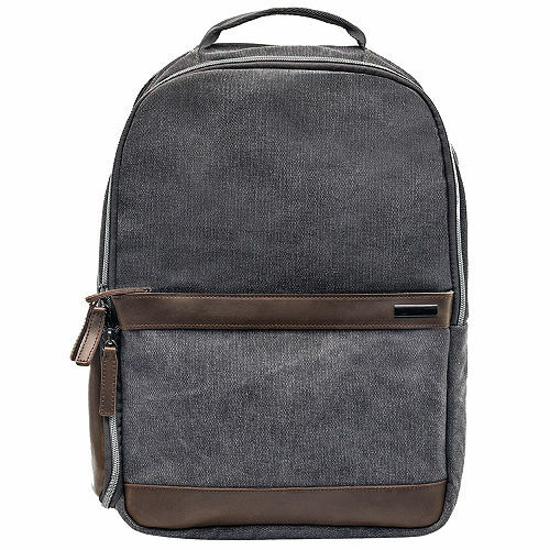 Renwick Canvas Backpack with Genuine Leather Trim, Gray,