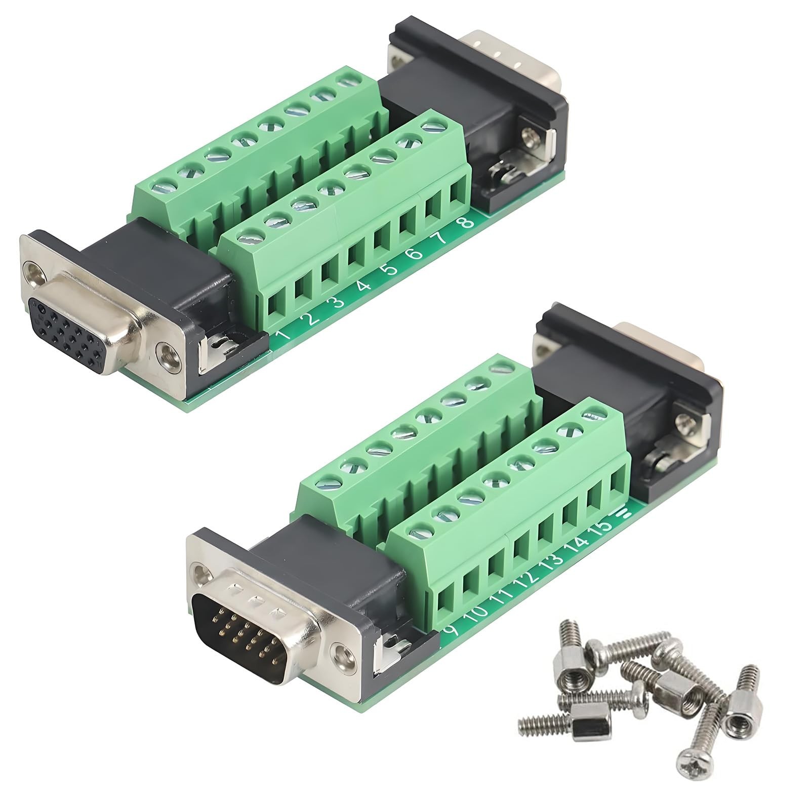 2 PCS VGA 3Row 15Pin Male To Female Breakout Board RS232 Terminal