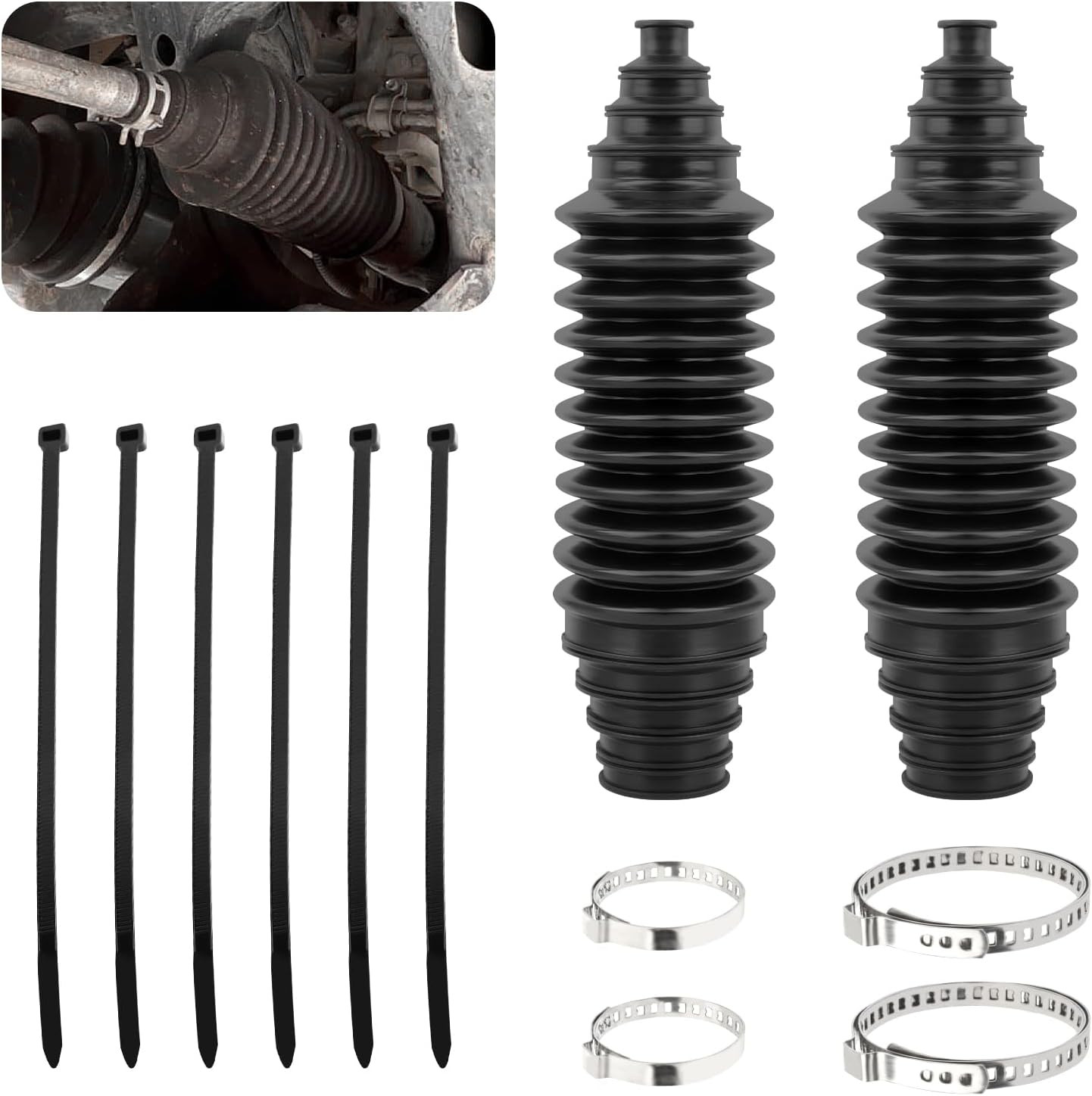 2PCS Inner Tie Rod Boot Kit,Multi-Size Adjutable Rack and Pinion Boot Kit