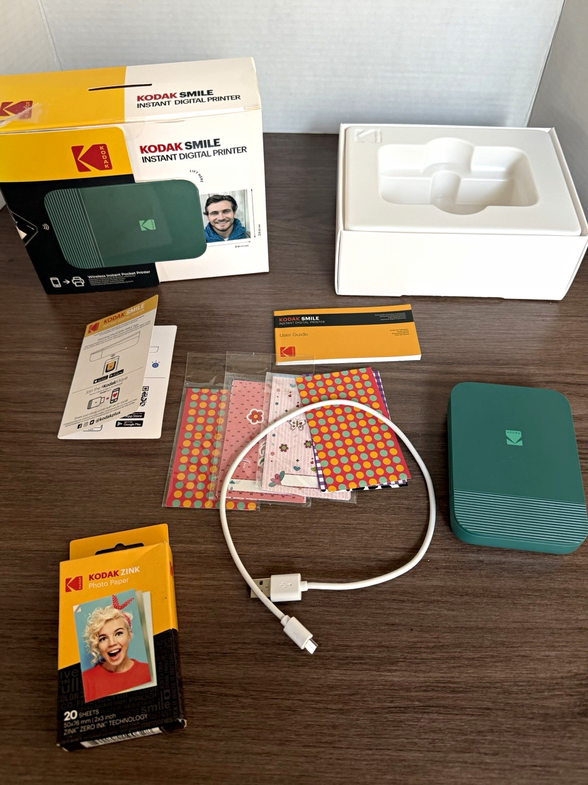 Kodak Smile Instant Digital Printer Complete Box Bundle plus unopened photo pape