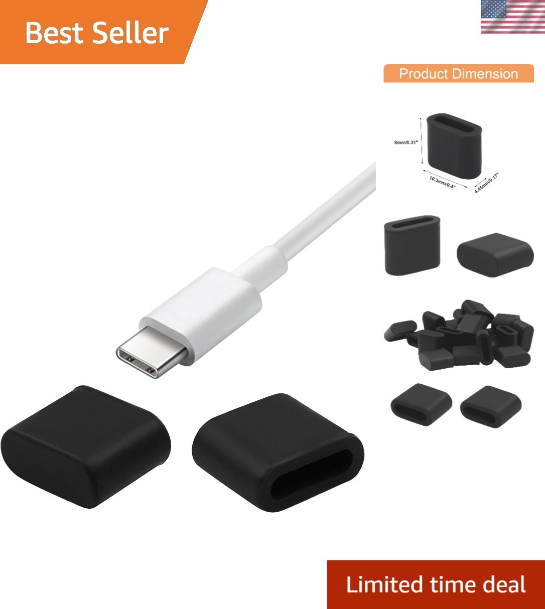 Comprehensive USB C Dust Protection Caps - 20 Black Silicone Covers Included