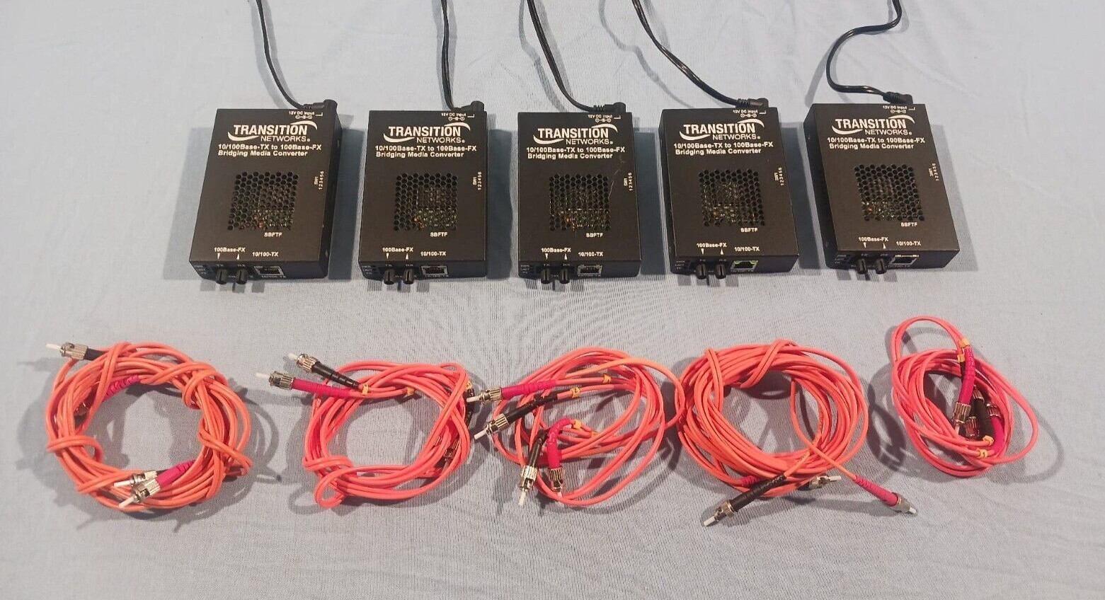 QTY 5 - Transition Networks 10/100Base-TX to 100Base-FX Bridging Media Converter