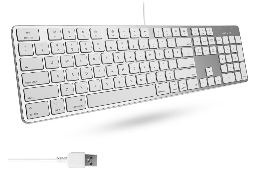 Macally Ultra-Slim prem  Wired Keyboard with Number Keypad for Apple Mac