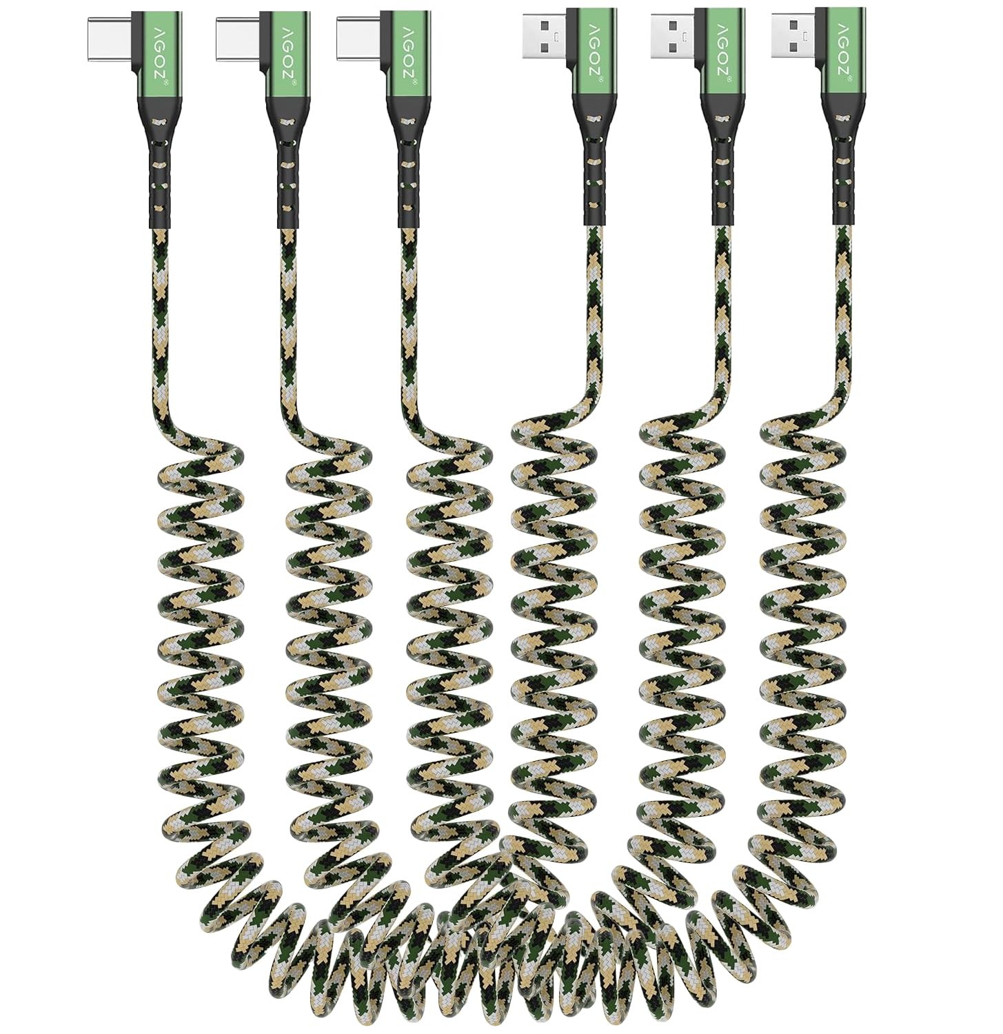 [3-Pack, Coiled] Agoz USB C CAMO Braiding Cable Fast Charger 10 feet, Camo