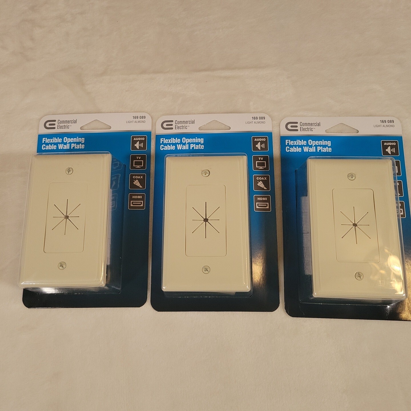 3 New Commercial Electric CE Tech Flexible Opening Cable Wall Plate light almond