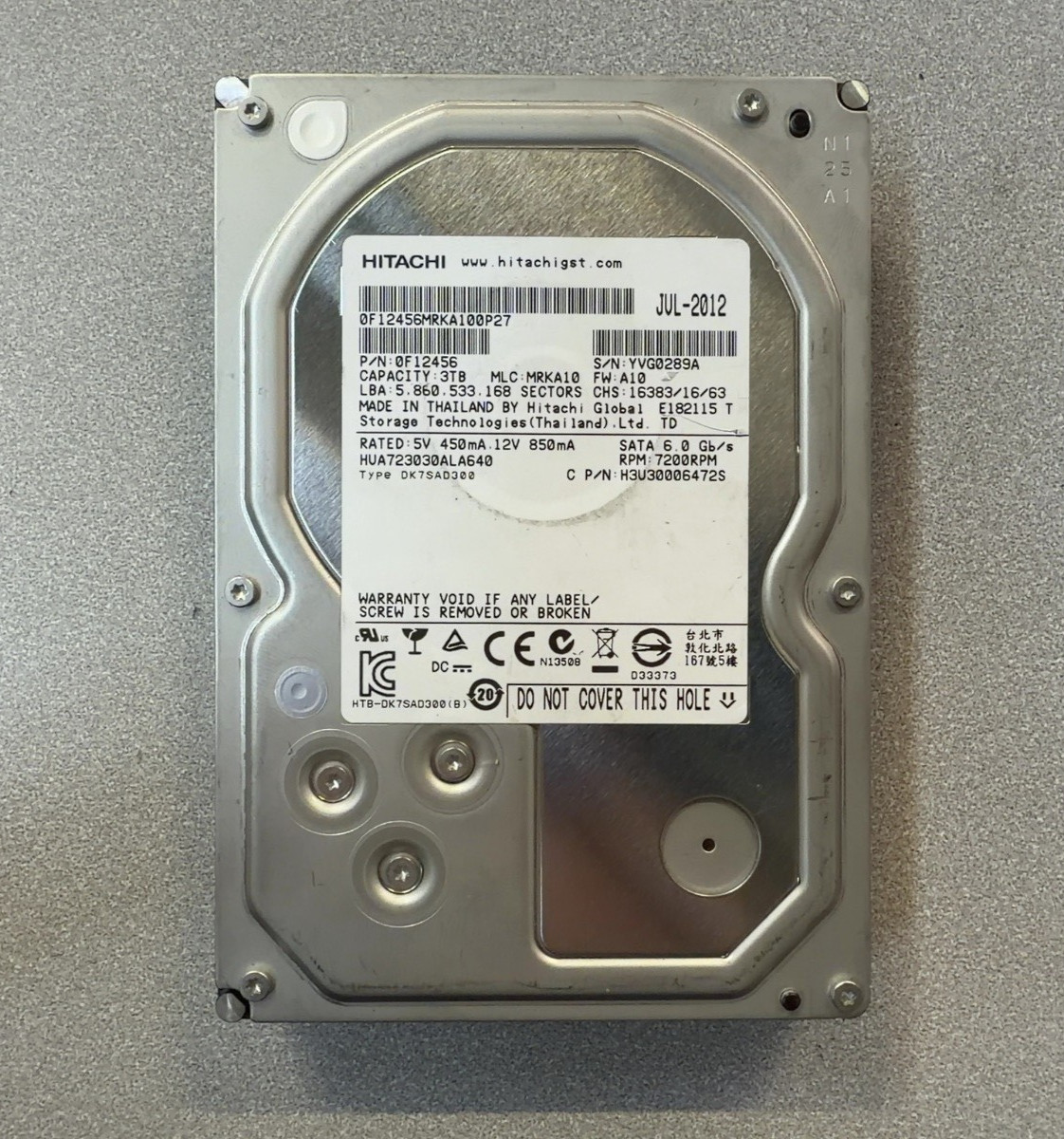 Hitachi HUA723030ALA640 3TB SATA 3.0Gb/s 3.5 Hard Drive (0F12456) 99-100% Health
