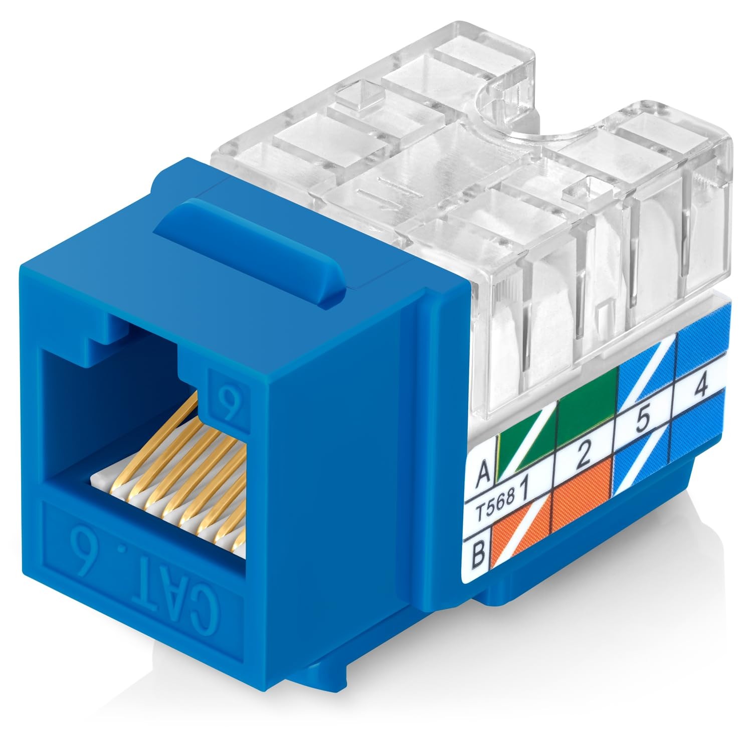 Everest 90 Degree RJ45 Cat6 Keystone Jacks Slim Profile 20-Pack Blue
