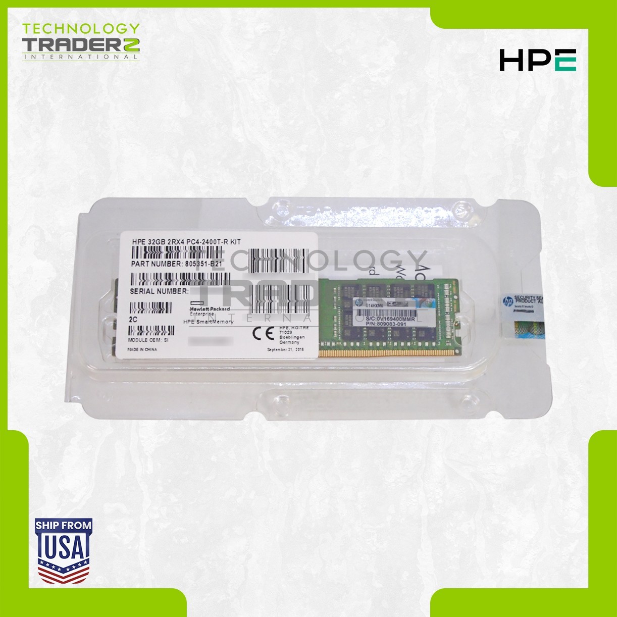 F/S 805351-B21 HPE 32GB PC4-19200 DDR4-2400MHz ECC REG 2Rx4 Memory 809083-091