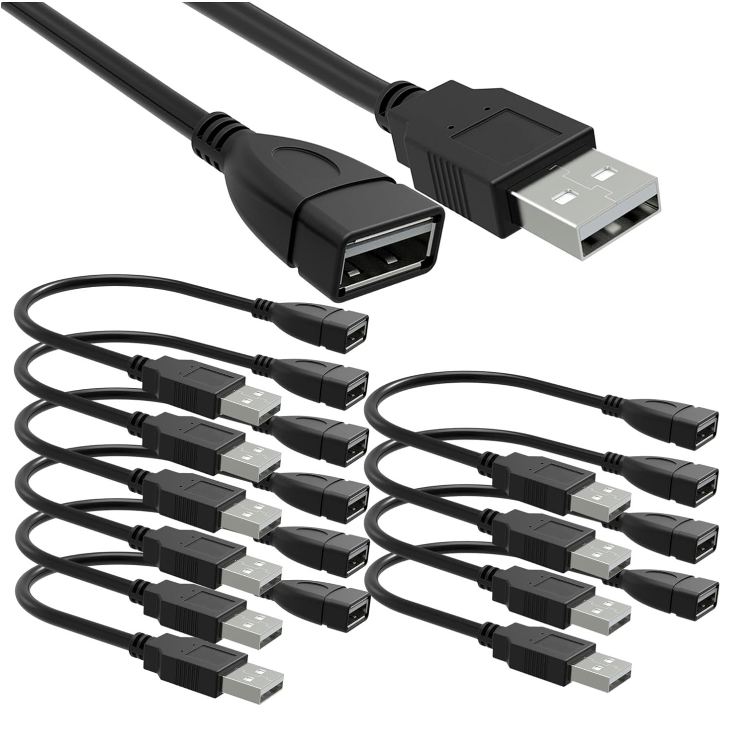 10 Pack of 15cm High-Speed USB 2.0 Male to Female Extension Cables - Tangle-Free