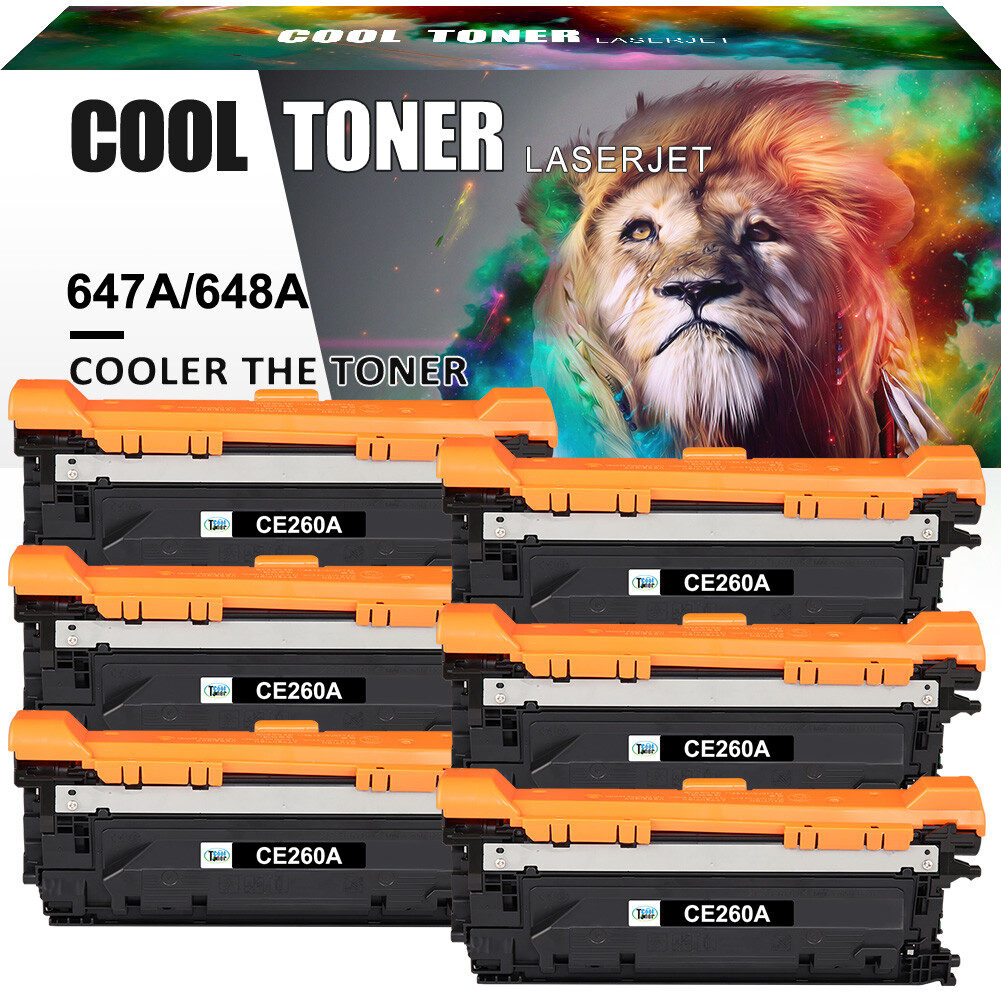 6PK Black CE260A 647A Toner for HP Color LaserJet CP4525DN CP4525XH CP4525N