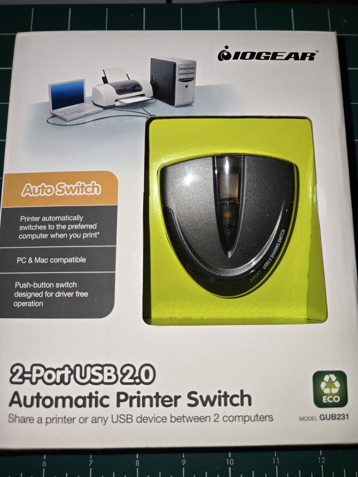 IOGear GUB231 2-Ports External USB 2.0 Automatic Printer Switch New