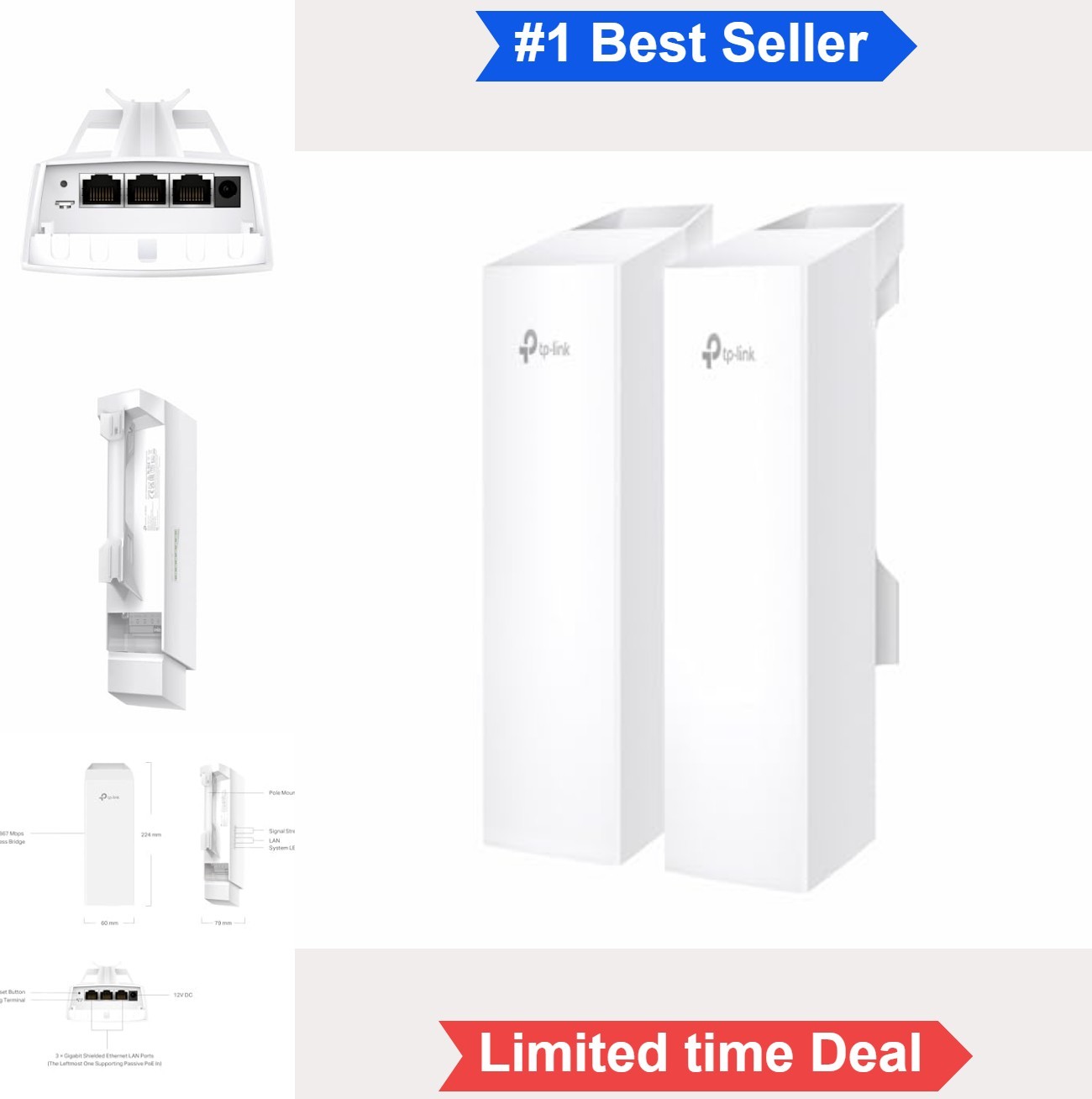 Wireless Bridge Kit 5 GHz 867 Mbps Indoor Outdoor Access Point Long Range