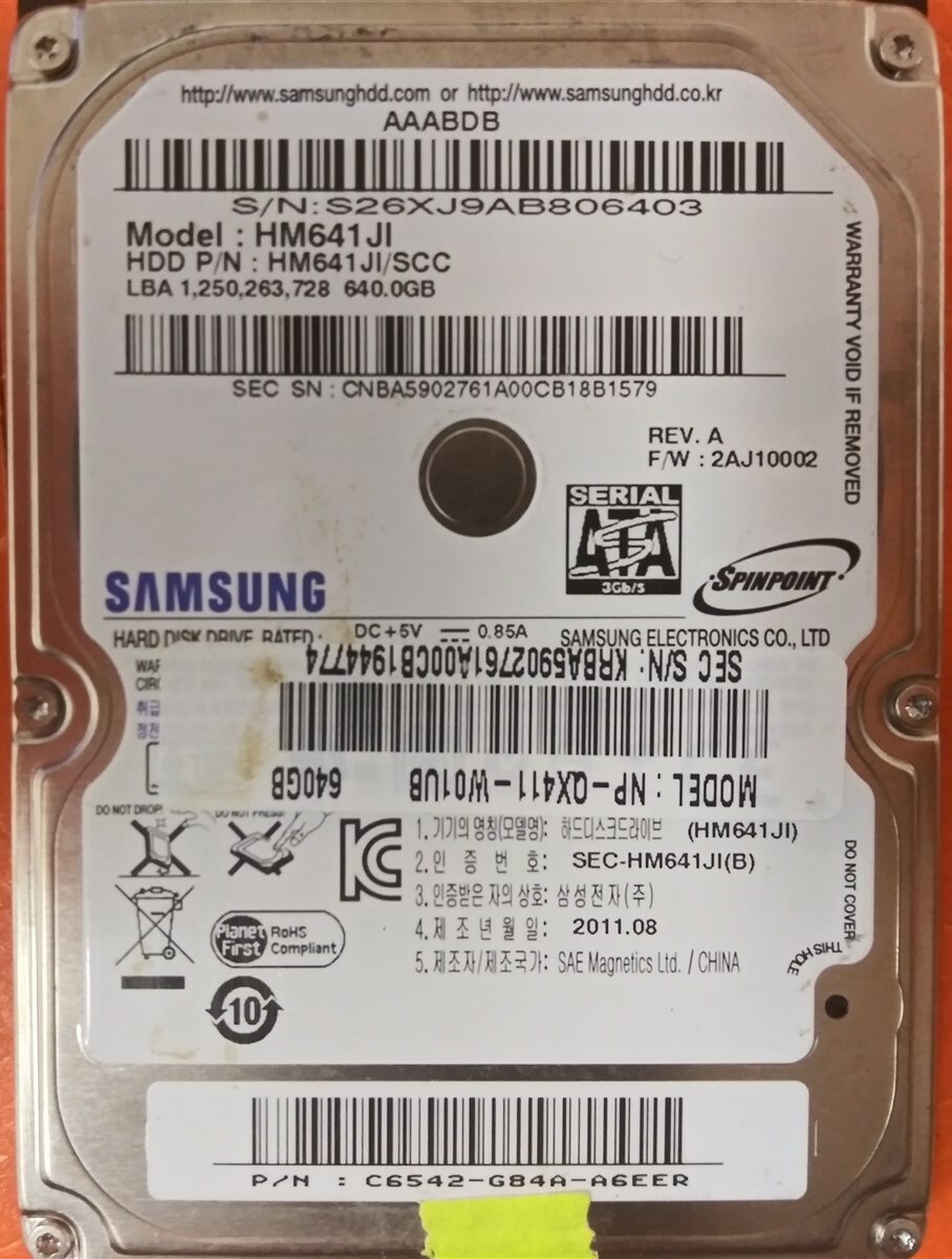 ⭐️⭐️⭐️⭐️⭐️ HDD Hard Drive SATA Laptop 2.5" Samsung HM641JI/SCC 640GB FW 2AJ10002