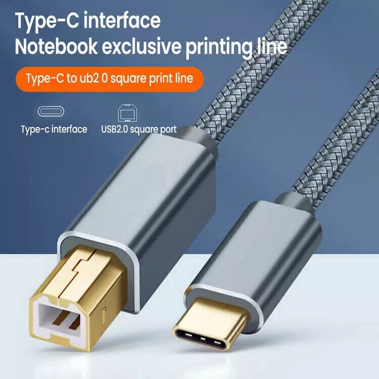 USA USB-C to USB-B 2.0 Cable For Nylon Epson HP Canon Brother Printer Scanner