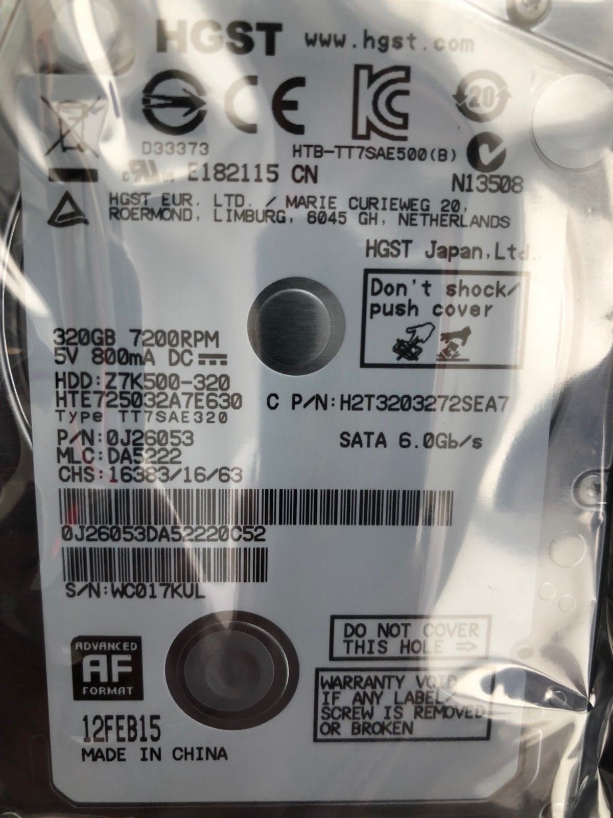 *New* Hitachi HTE725032A7E630 (0J26053) 320GB, 7200RPM, 2.5" Internal Hard Drive