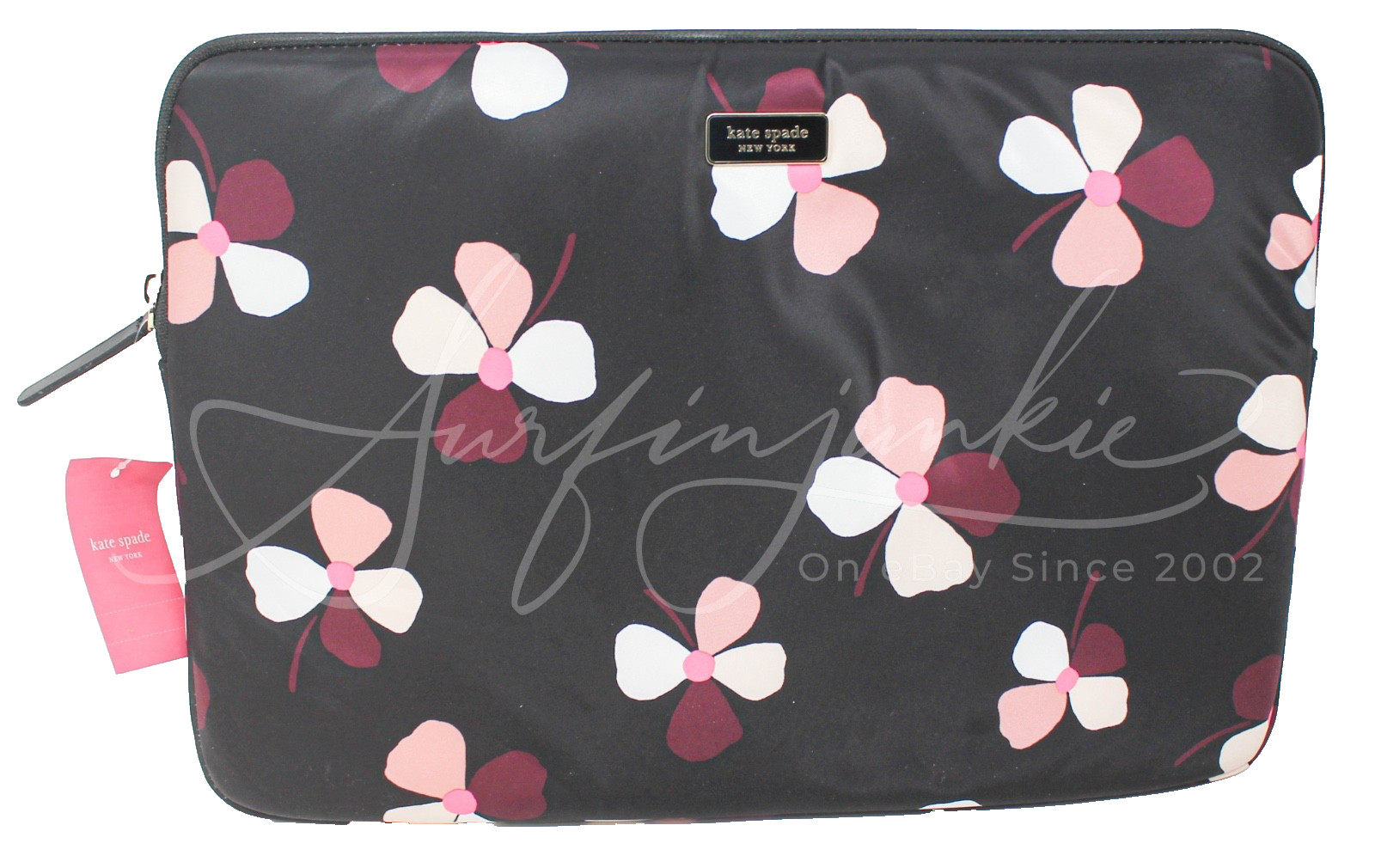Kate Spade Black Pink Floral Dawn Dusk Buds Laptop Bag Sleeve New Nylon 14 Inch