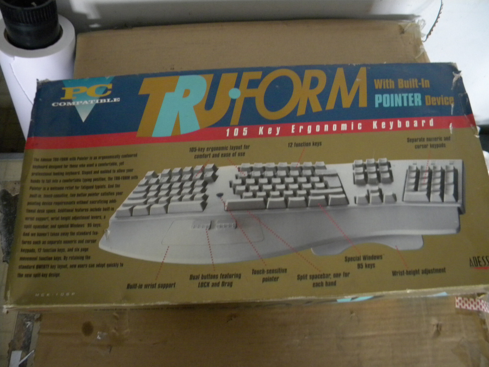 VINTAGE ADESSO TRUFORM NATURAL KEYBOARD WITH POINTER 1996 YR. 105 KEY PC DOS era