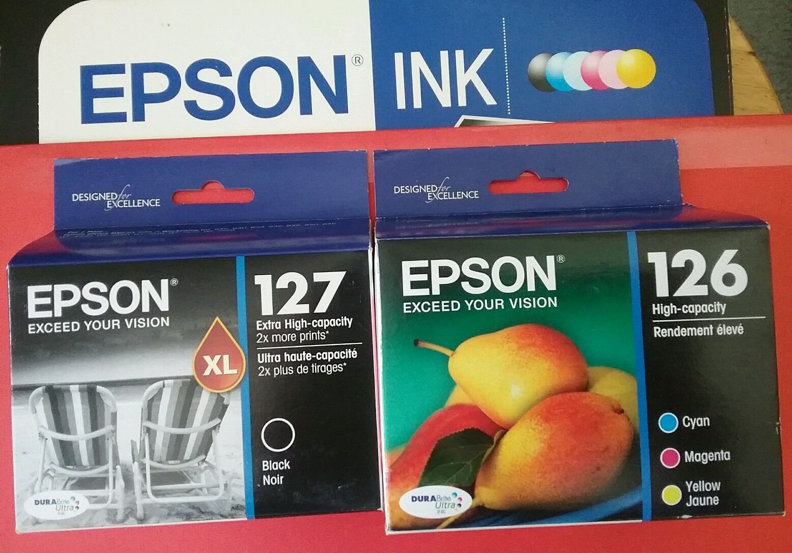 4pk Epson GENUINE 127 Black & 126 Color Ink T127120-BCS WorkForce 630 633 635 