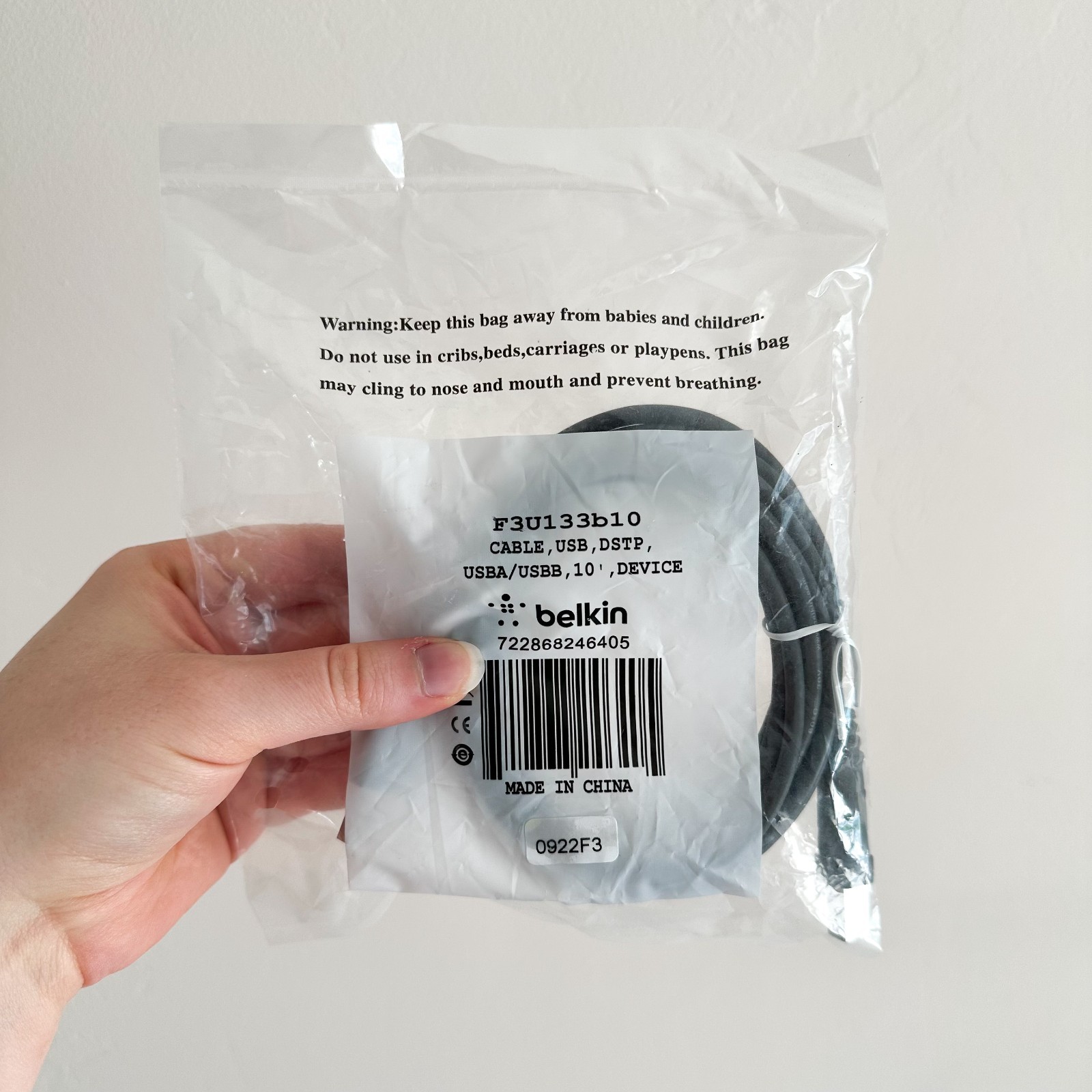 NEW Belkin Cable USB 2.0, DSTP, USBA/USBB, 10' -  F3U133B-10 USB2