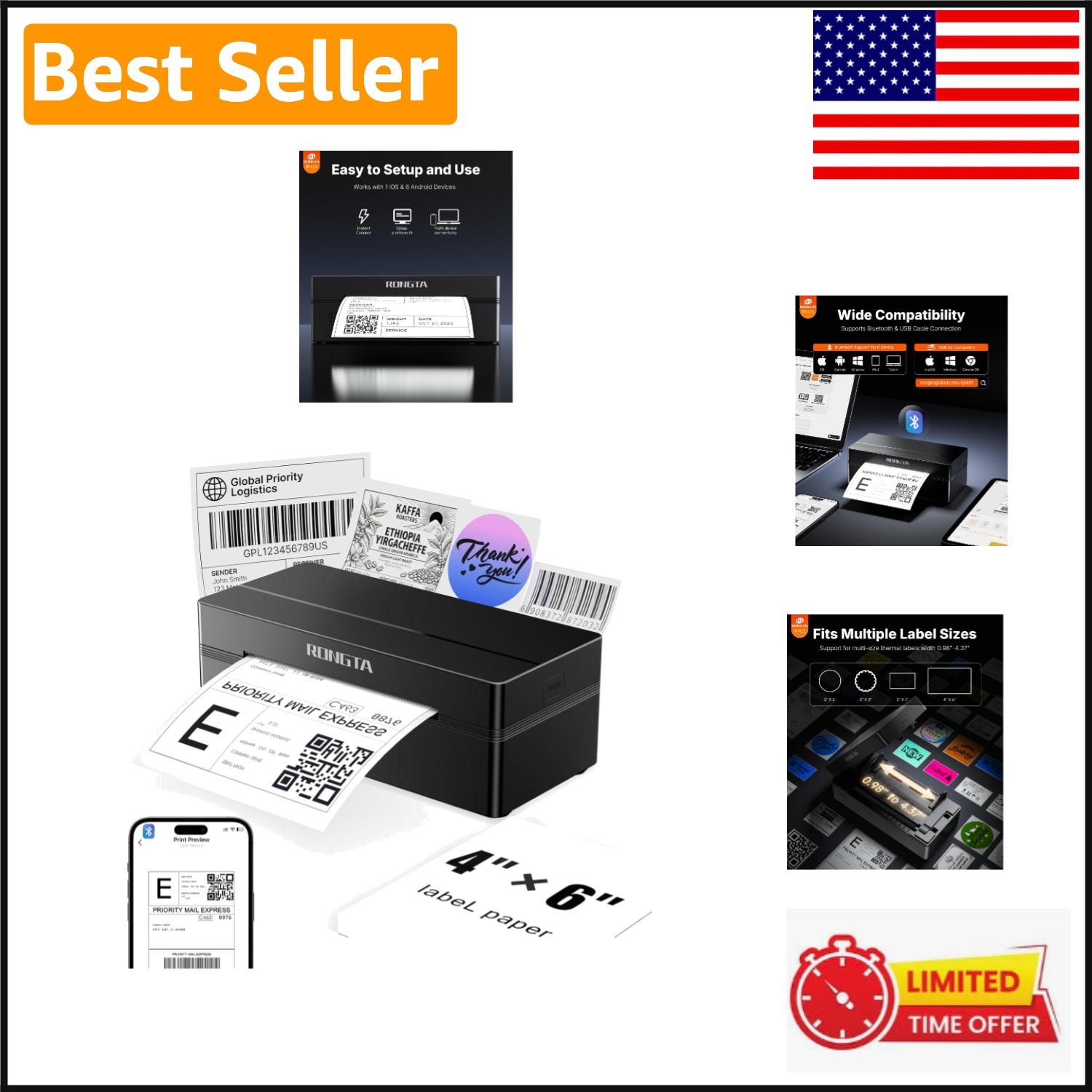 Portable Bluetooth 4x6 Thermal Shipping Label Printer for E-commerce Success