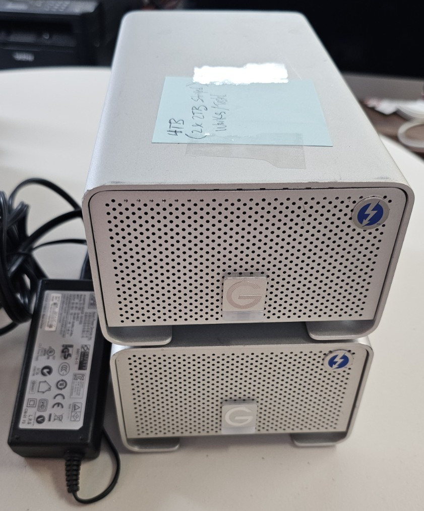 2x G-Technology G-RAID 4TB Thunderbolt External Hard Drive 0G02289 w/ AC MAC