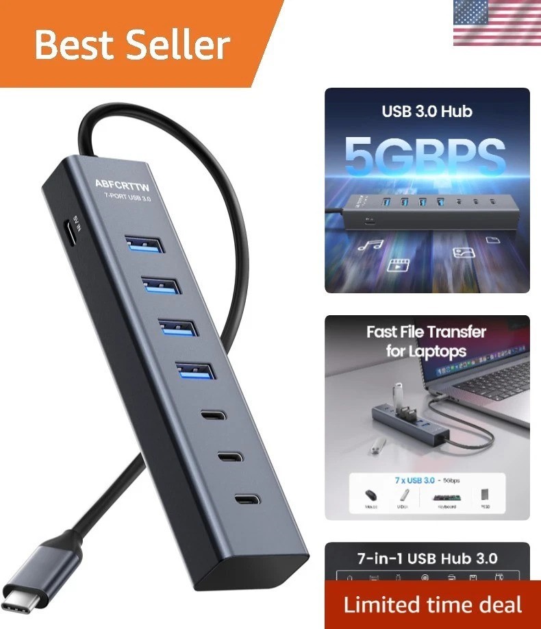 7-Port Aluminum USB C Hub Adapter for Seamless Connectivity & Fast Transfers