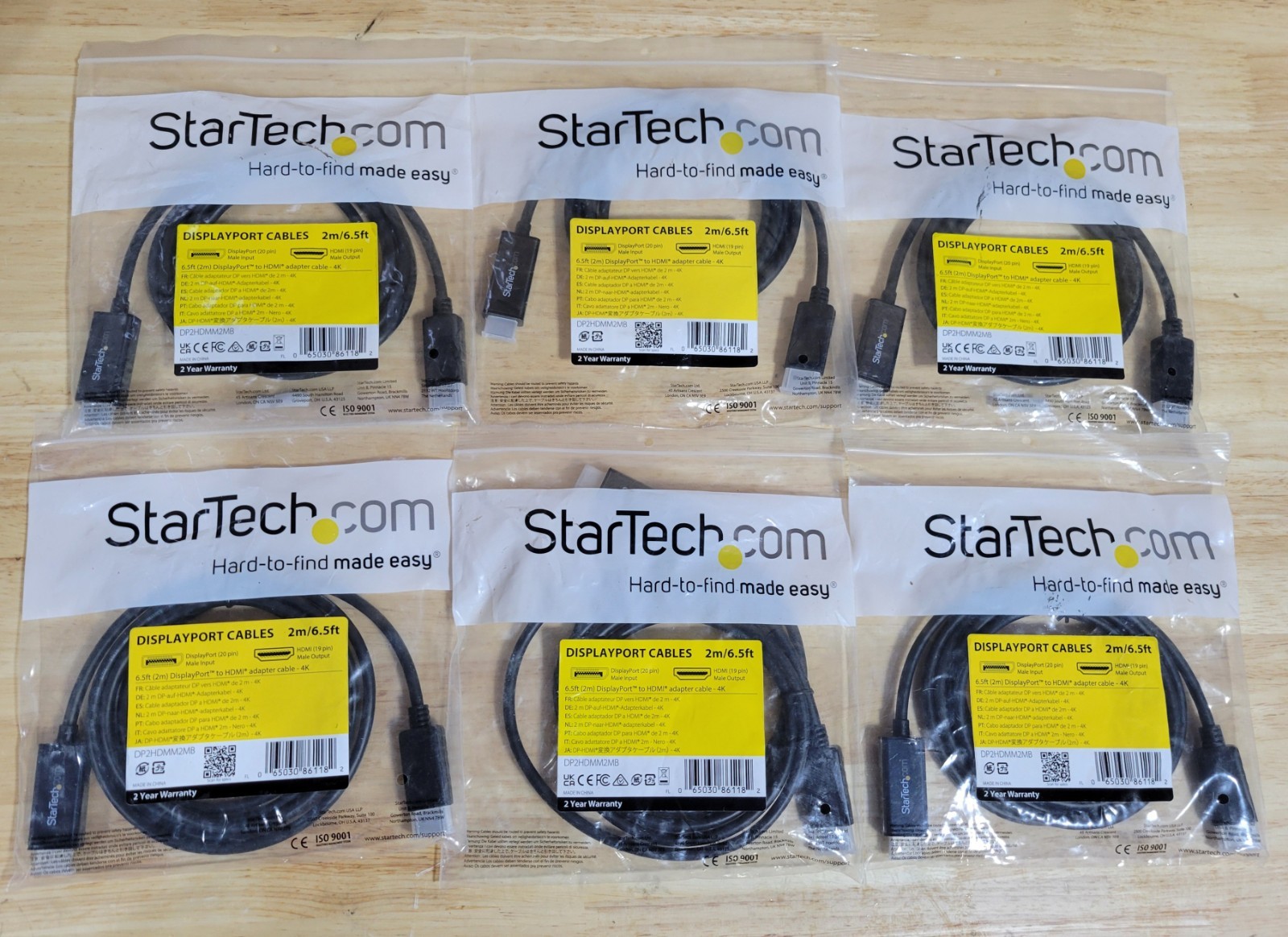 Lot of 6 - StarTech 6.5ft DisplayPort Male to HDMI Male Adapter Cable - 4K Video
