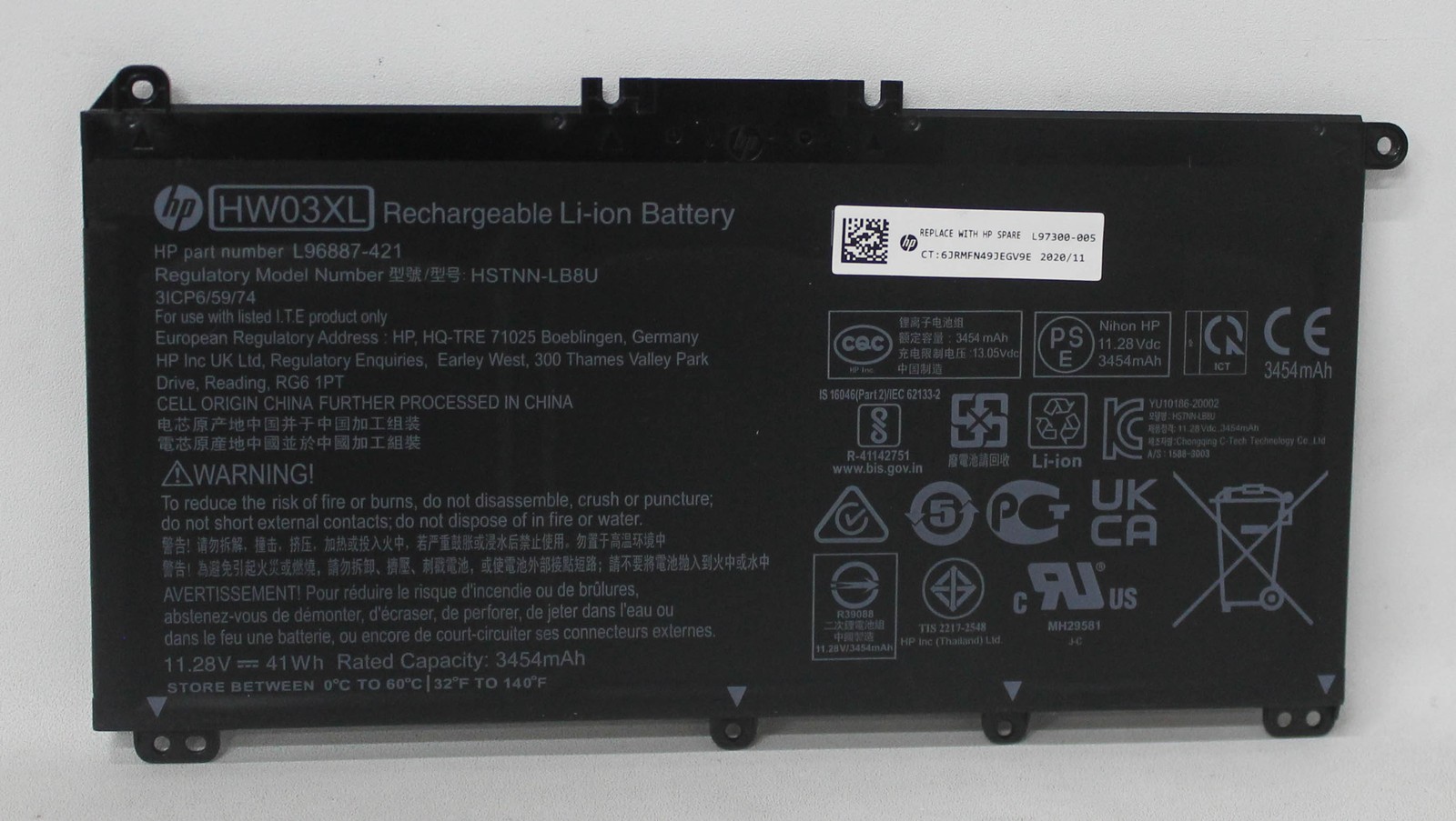 L97300-005 HP Battery 3Cell 41Wh 3.72Ah Pavilion 15-Eg0073Cl5-Eg0073Cl "GRADE A"