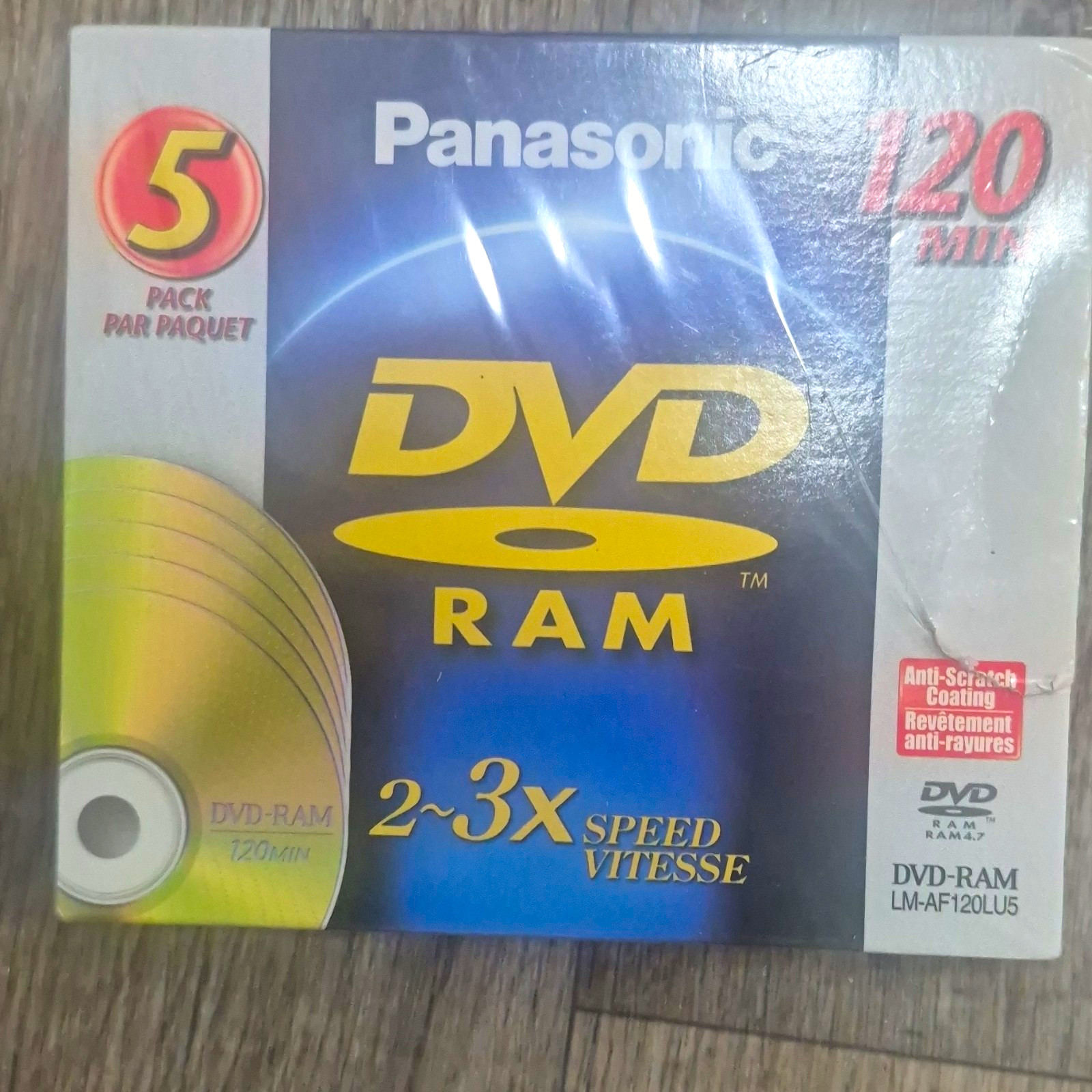 Panasonic DVD-RAM 120 Min 2-3x Anti-Scratch Coating 5-Pack LM-AF120LU5