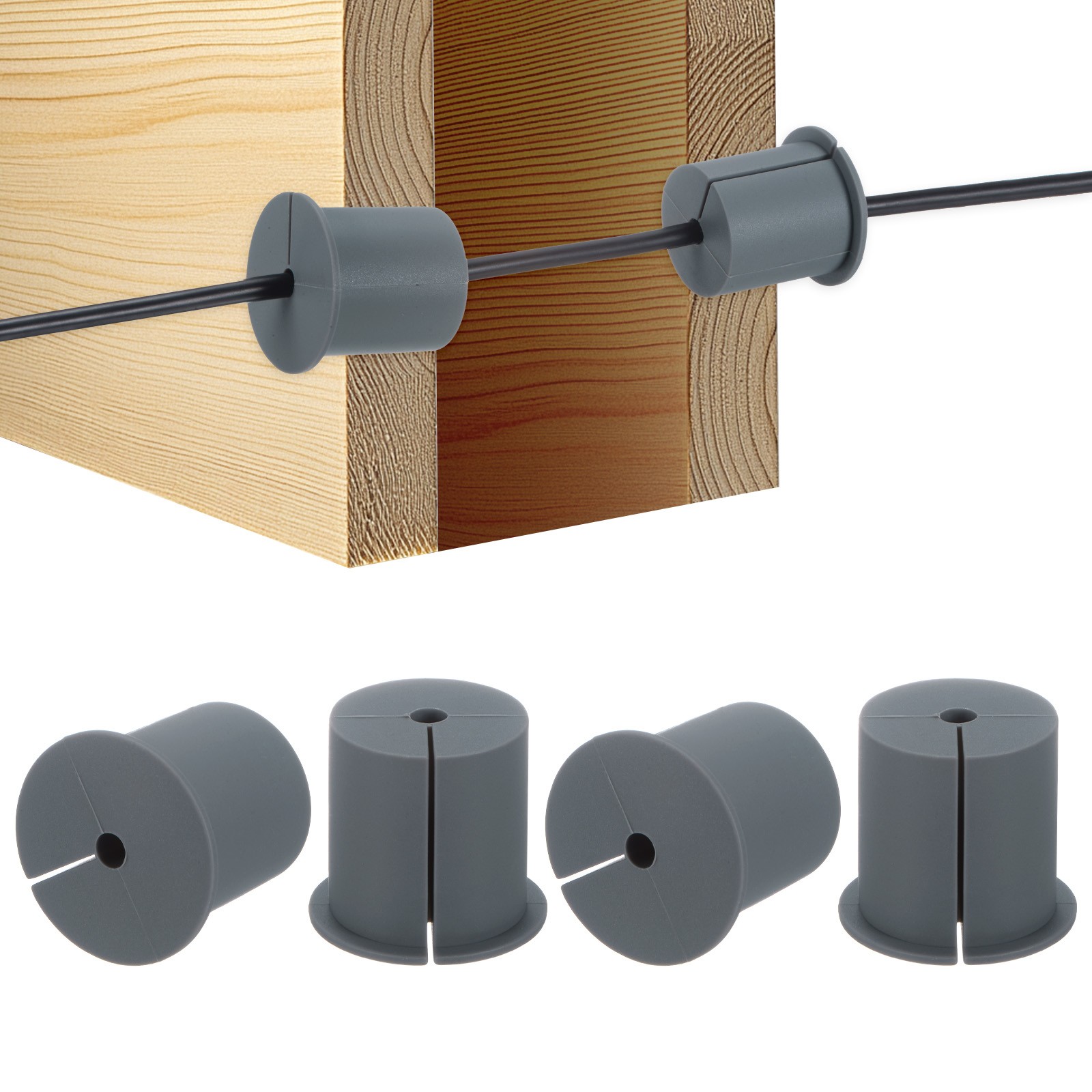 4pcs Cable Routing Kit for 1-3/8" Wall Hole 38mm Length Wall Grommet Grey