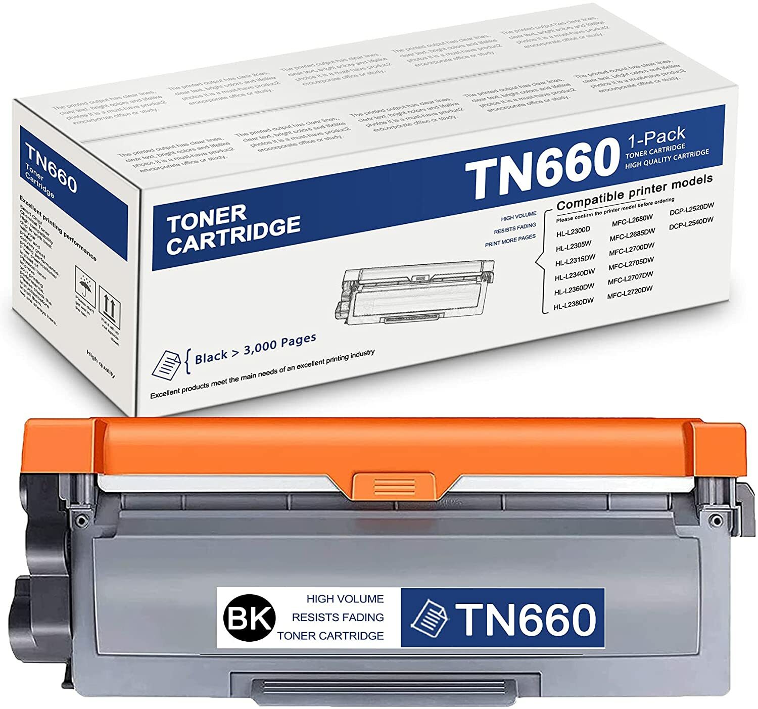 1 Pk TN660 High Yield Toner Cartridge for Brother MFC-L2700DW HL-L2300D tn-660