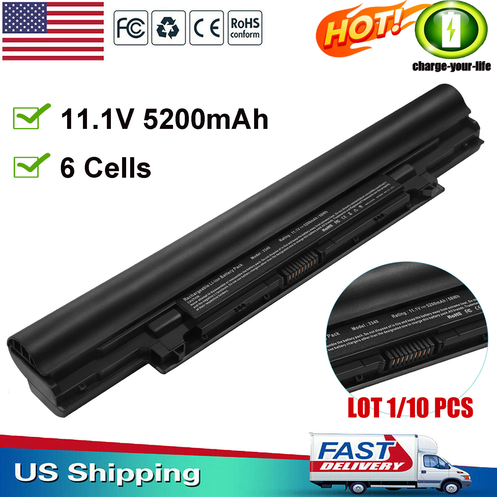 ✅LOT YFDF9 Battery For Dell Latitude 13" 3340 3350 E3340 5MTD8 JR6XC 7WV3V NEW