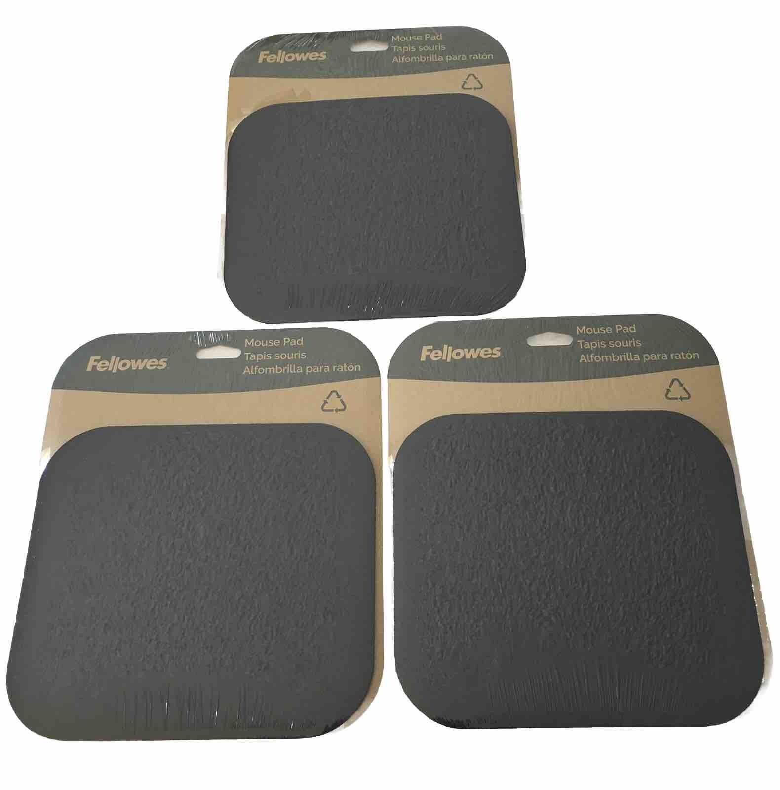 Lot of 3 Fellowes Polyester Med.Mouse Pad Nonskid Rubber Base 9 x 8 Black 58024