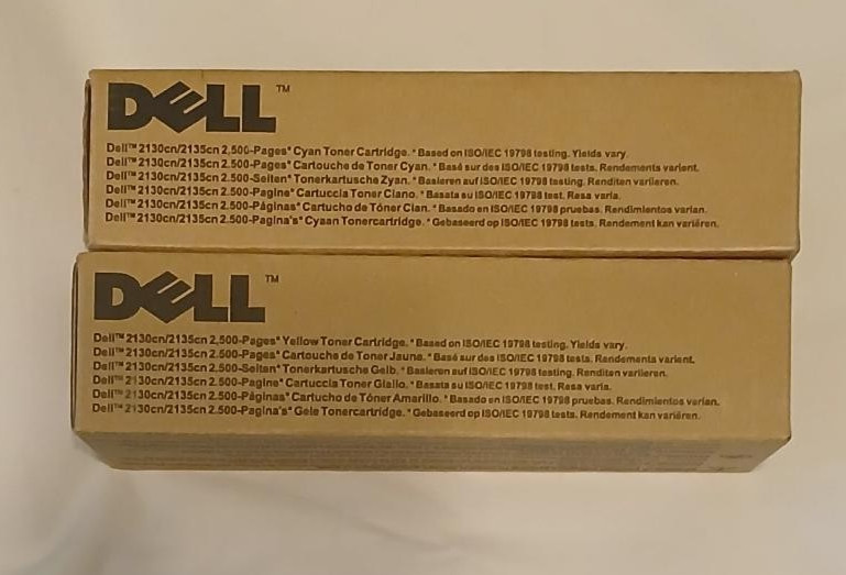 New Sealed Genuine Dell 2130CN Cyan & Yellow Toners FM065 FM066 2500 Pages OEM