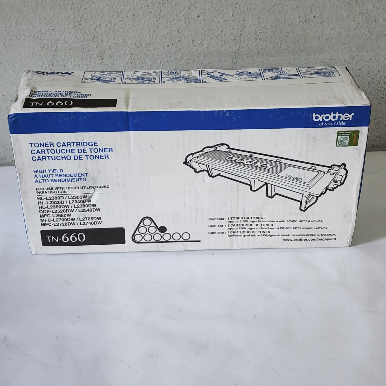 Brother TN-660 Black High Yield Toner Cartridge Genuine New Sealed Damaged Box