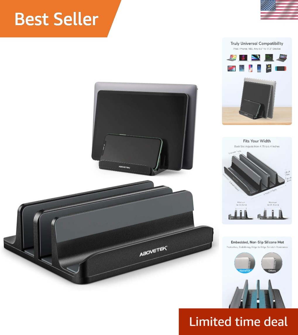 Space-Saving Aluminum Vertical Dock: Holds Laptops, Tablets & Phones Securely