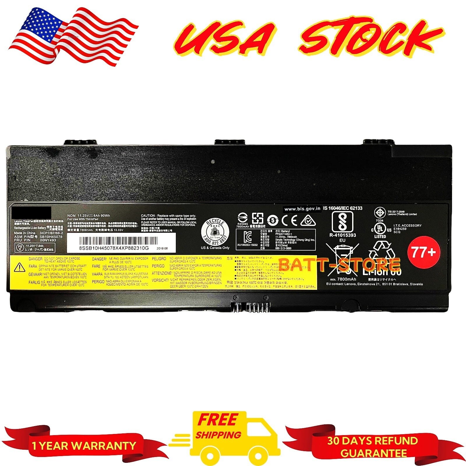 90Wh 77+ 00NY493 00NY492 NEW ORIGINAL  Battery For LENOVO Thinkpad P50 P51 P52