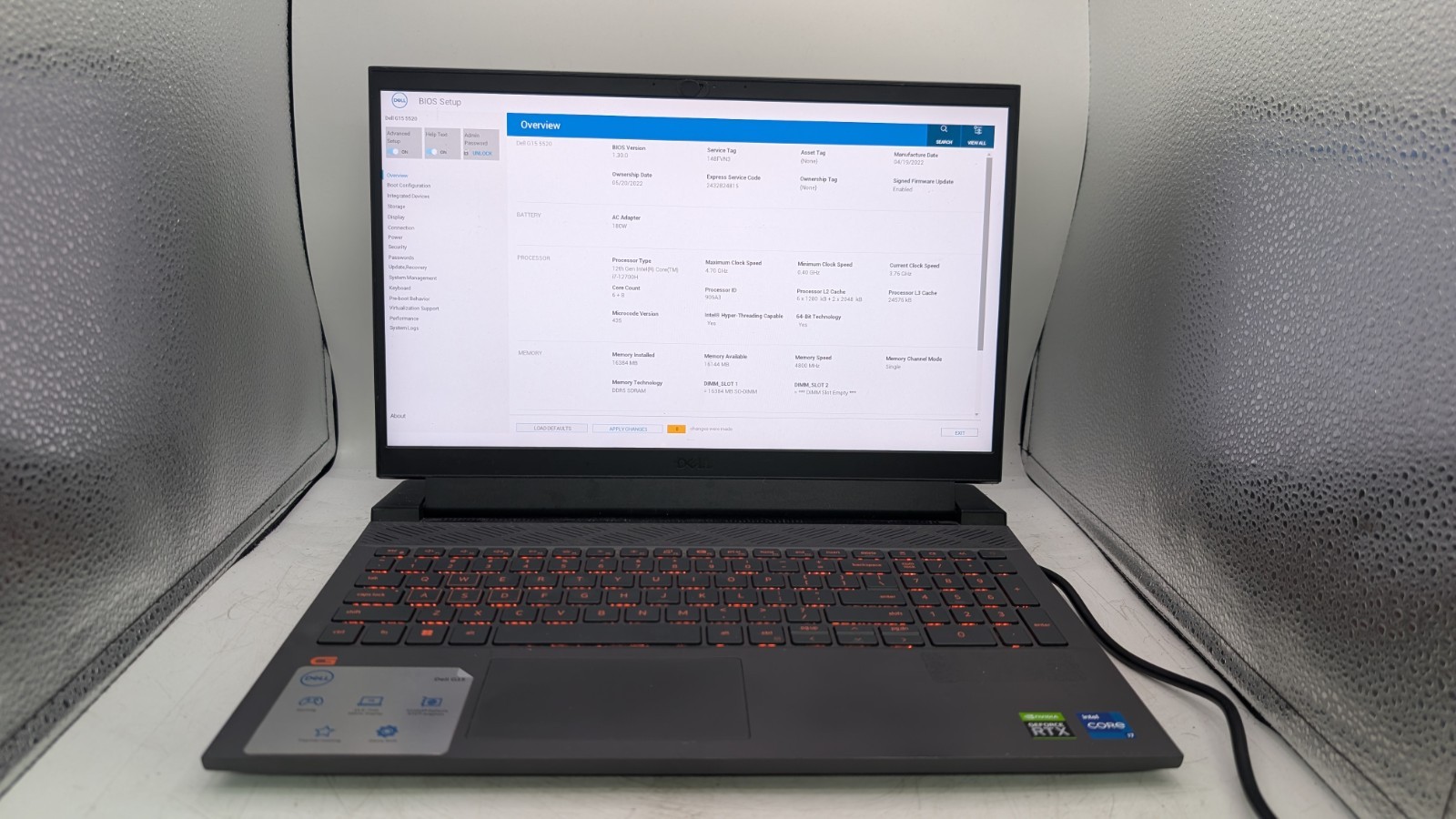 Dell G15 5520 15.6 2022 FHD i7-12700H No Drive No Mem NVIDIA RTX 3060 Check Desc