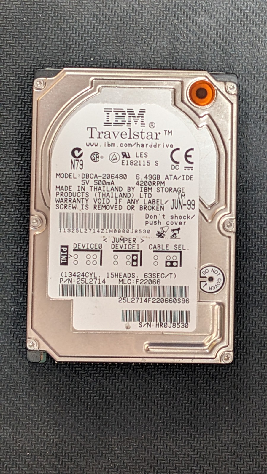TESTED IDE 2.5" IBM Travelstar DBCA-206480 6.49GB Drive