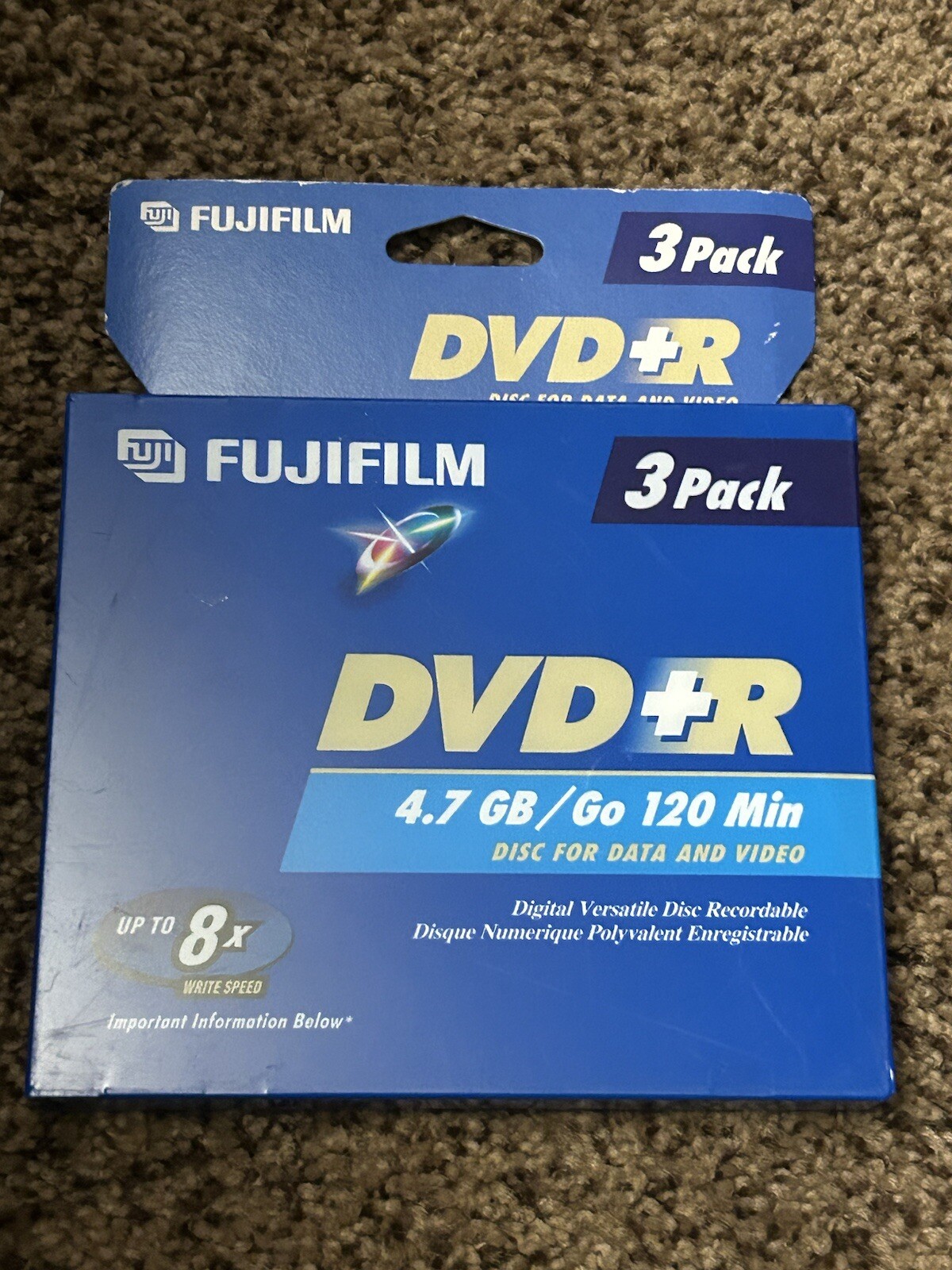 New Fujifilm DVD+R 3 Pack 4.7GB/Go 120 Minutes Max Write Speed 8x