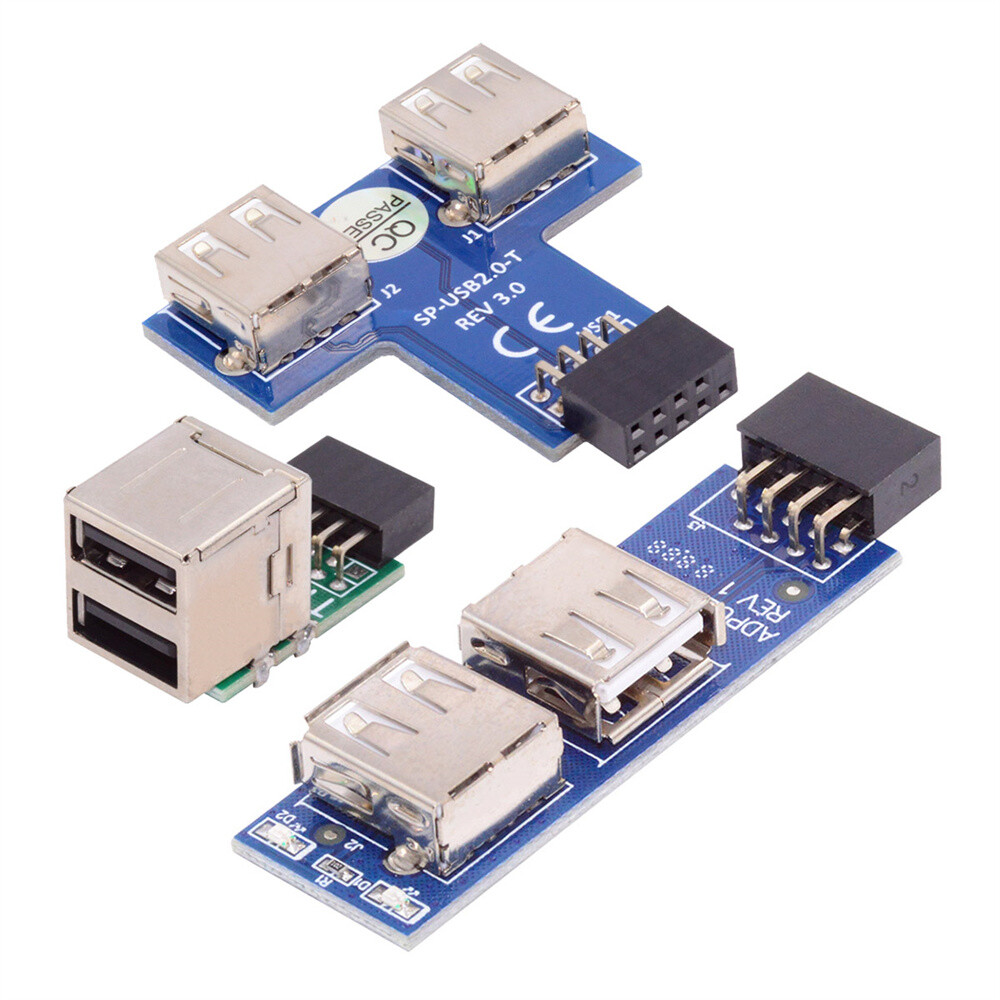 CY 3pcs USB2.0 9Pin Female Front Panel Header to Dual USB Female Adapter
