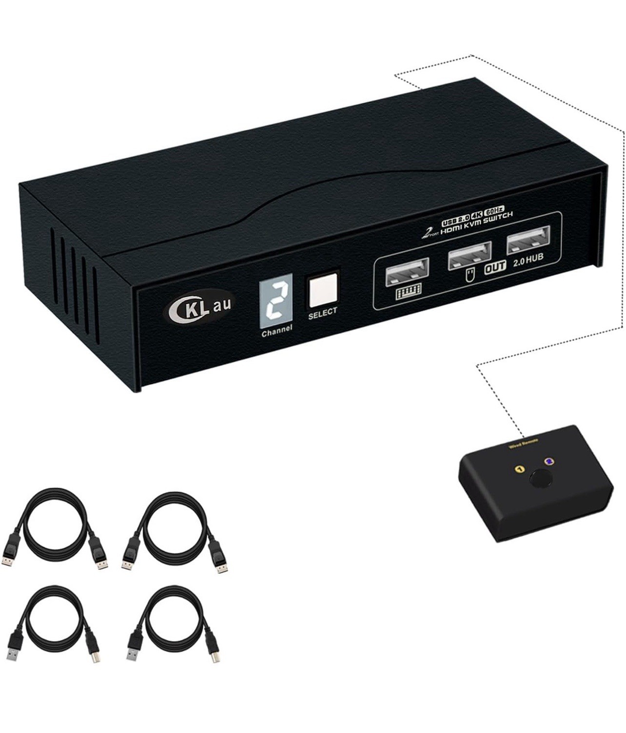 CKLau 2 Port KVM Switch Displayport with All Input Cables Support 4K60Hz 2K144Hz