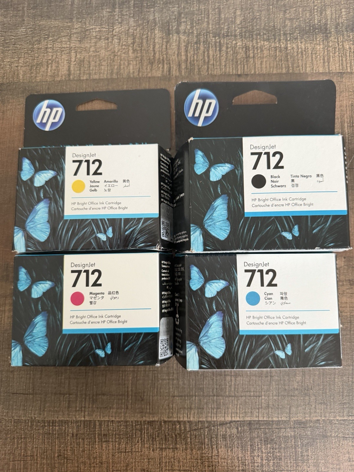 New HP 712 DesignJet Ink Cartridges - 4 Pk  Black Yellow Cyan Magenta Exp 11/26