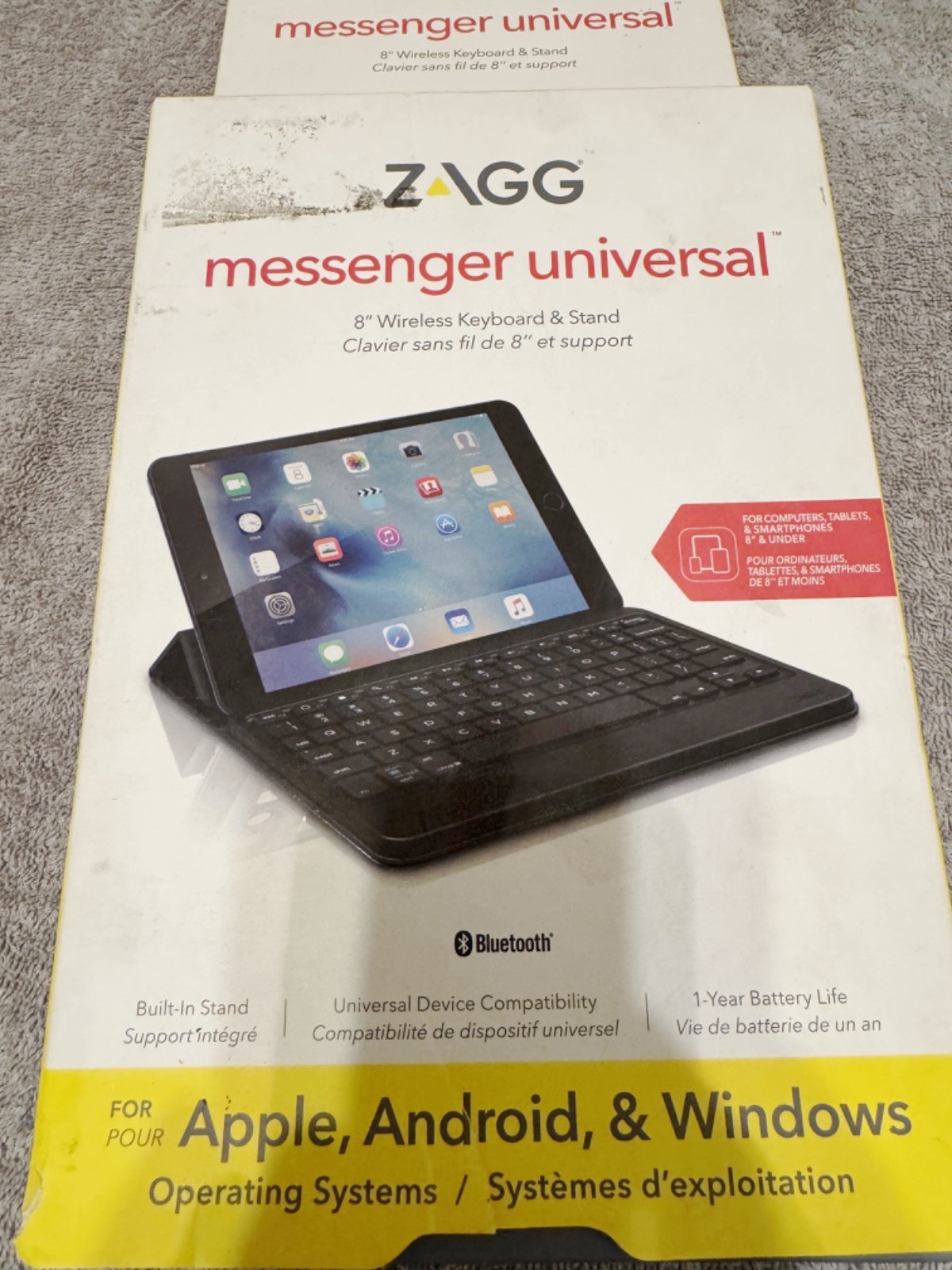 New ZAGG Messenger Universal 8” Wireless Keyboard & Stand for Apple Android Win