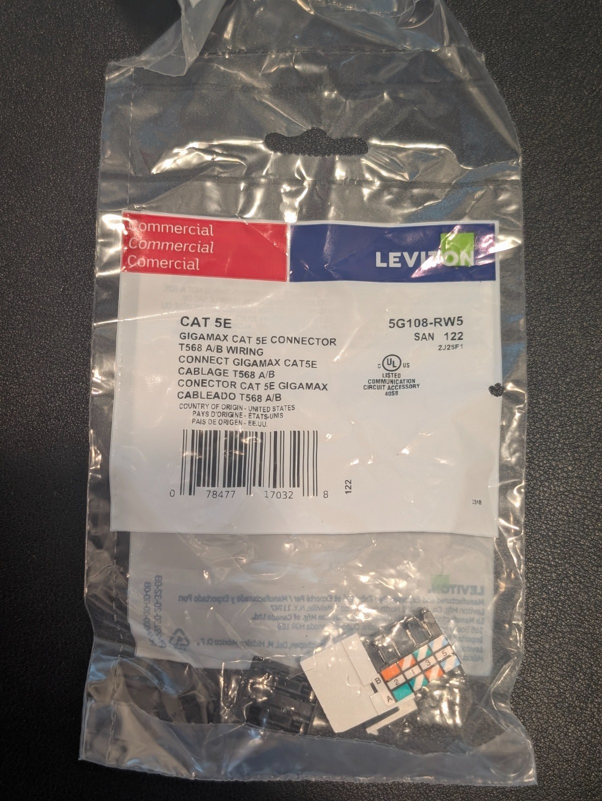 LEVITON CAT 5E 5G108-RW5 GIGAMAX CONNECTOR 8/PKG