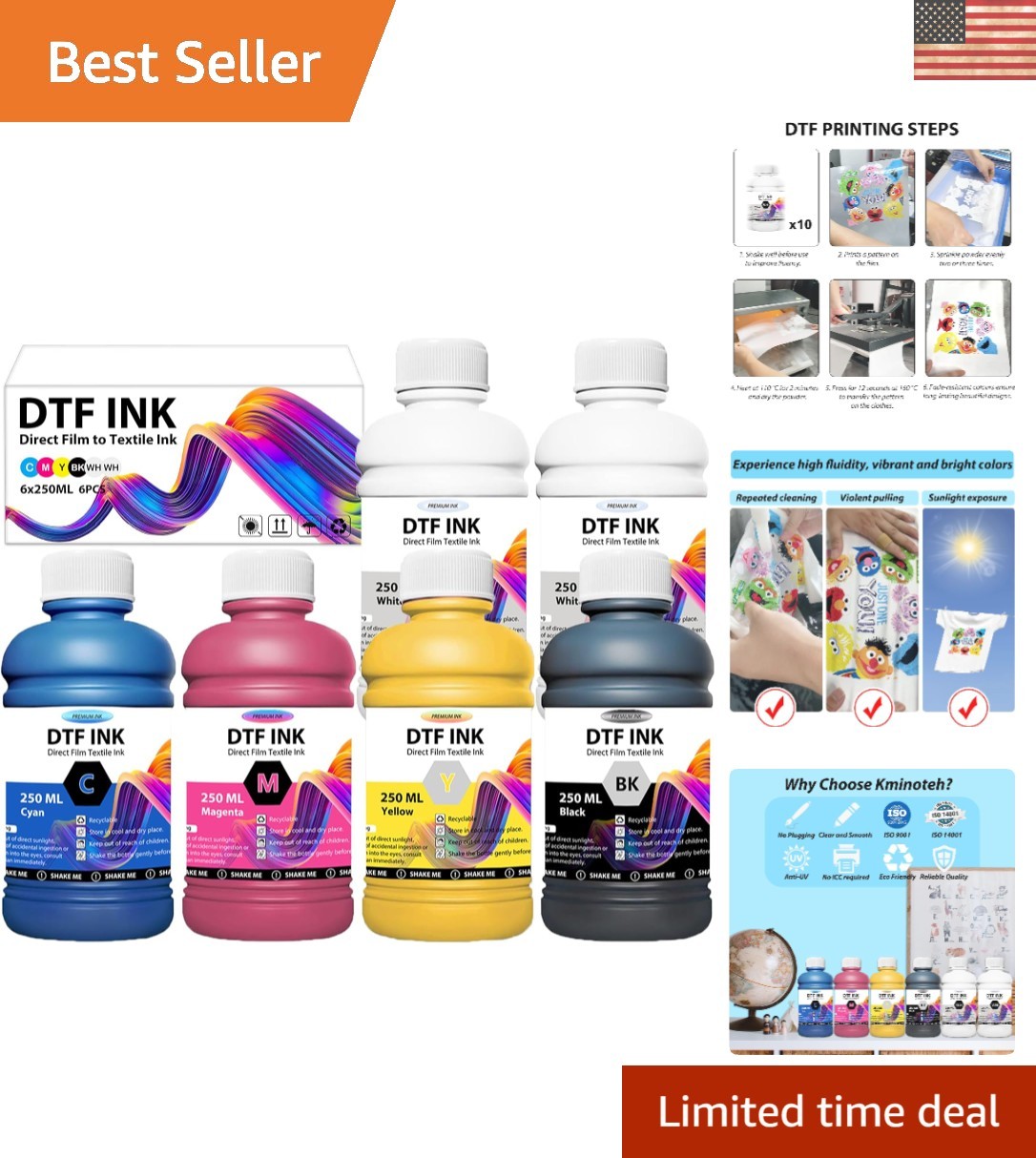 1500ML  DTF Ink Set for Vibrant Prints - Fade Resistant & High Coverage
