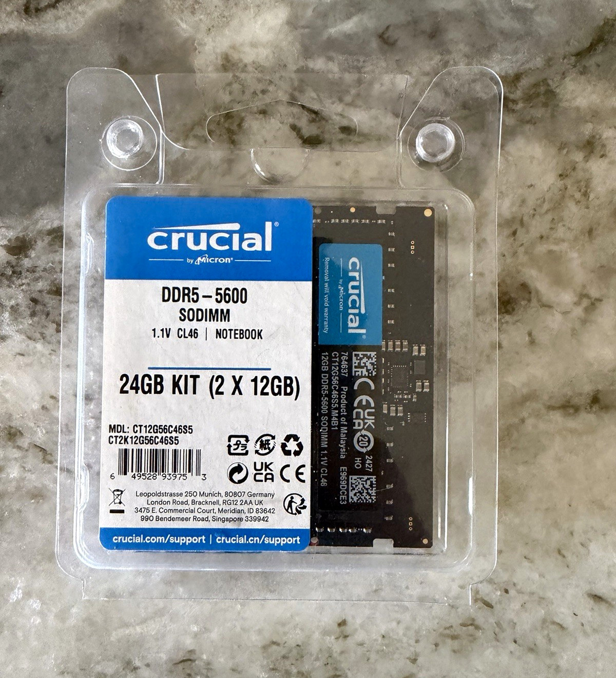 Crucial 24GB (2x12GB) DDR5-5600 SO-DIMM Laptop RAM CL46 Unbuffered