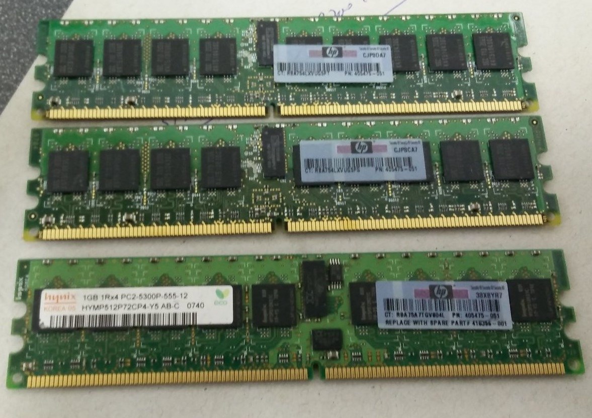 Lot of 35 HP 405475-051 1GB 1Rx4 PC2-5300P ECC Server Memory Modules 