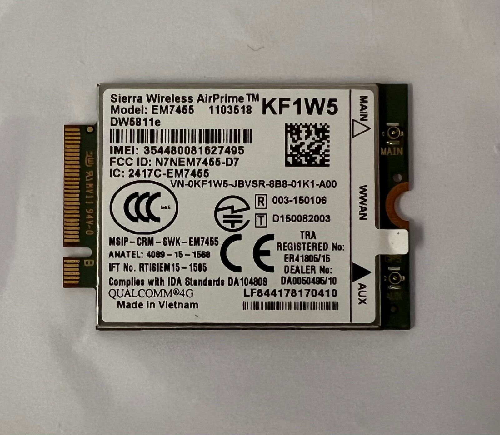 Dell Sierra Wireless AirPrime EM7455 DW5811E 4G LTE 100MB NGFF WWAN Module KF1W5